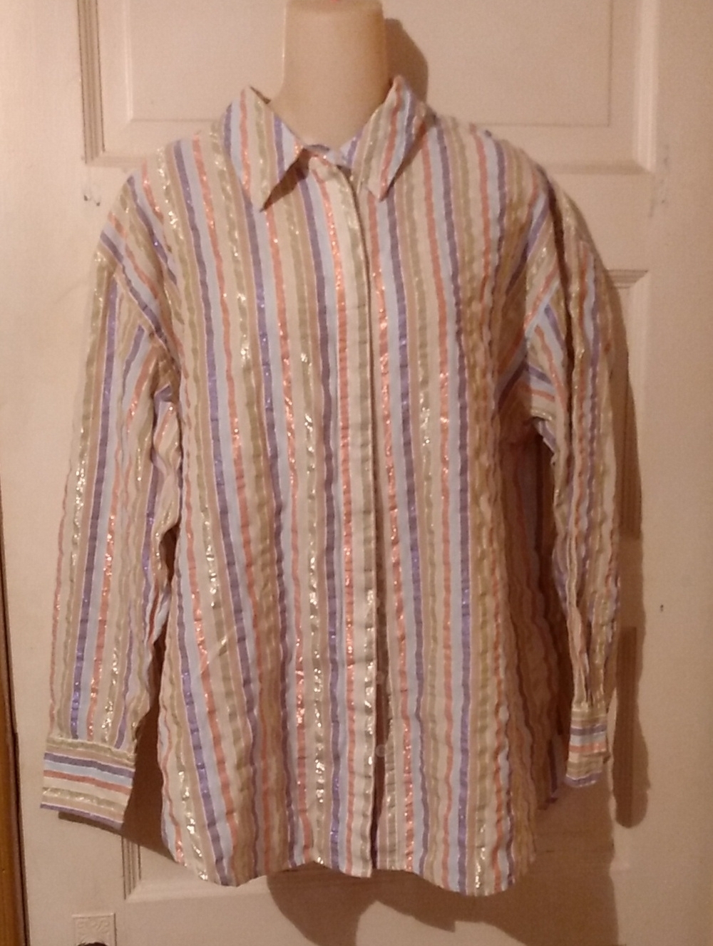 Boden Lurex Thread Cotton Button Maximalist Colorful Shirt